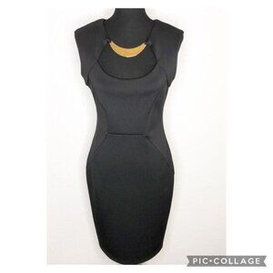 Joseph Ribkoff black gold neckline cutout sleeveless sheath dress size 10